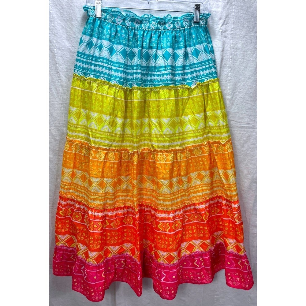 Anthropologie Geisha Designs Tiered Maxi Skirt Boho Colorblock M NWT